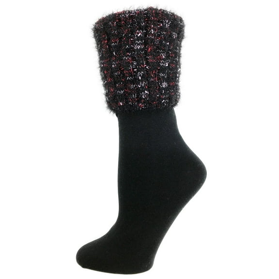 MeMoi Manchester Fleece-Lined Wide Cuff Crew Socks - Womens - Female, 9-11, Black