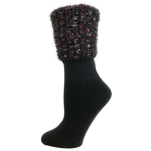 MeMoi Manchester Fleece-Lined Wide Cuff Crew Socks - Womens - Female, 9-11, Black-Mustard