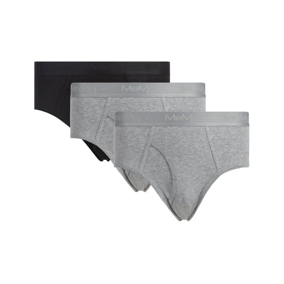 MeMoi 3 Pair Men's Cool Cotton Stretch Classic-Fit Tag-Free Briefs - Mens - Male, XXL, Black-Gray-Gray