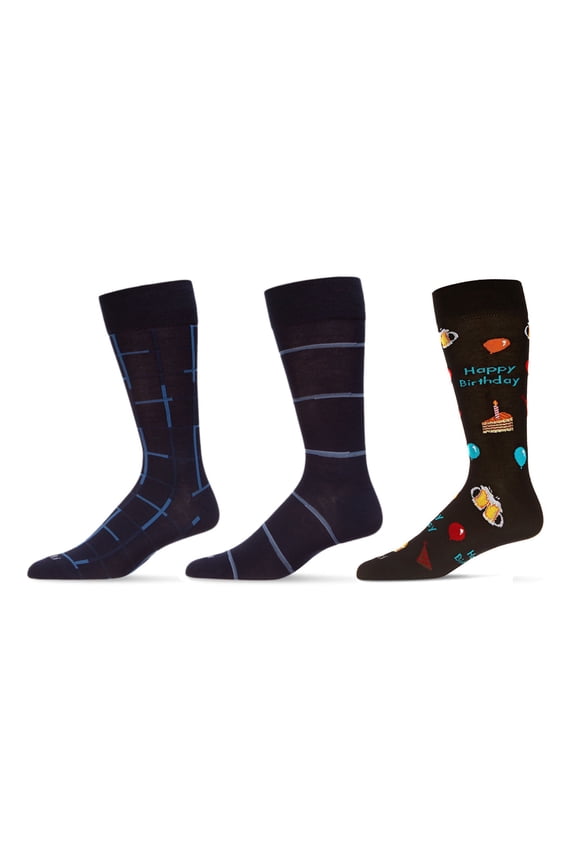 Men's 3 Pair Pack Novelty Happy Birthday Crew Socks - Mens - Male, 10-13, Gray-Black