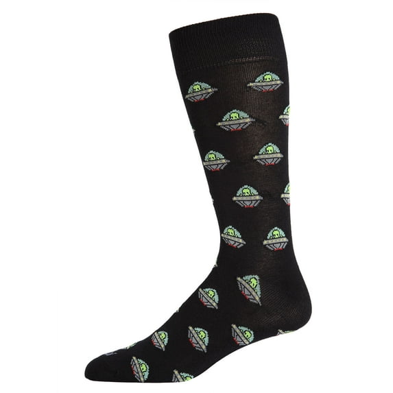 MeMoi Men's Alien Invasion Bamboo Blend Novelty Crew Sock - Mens - Male, 10-13, Royal Blue