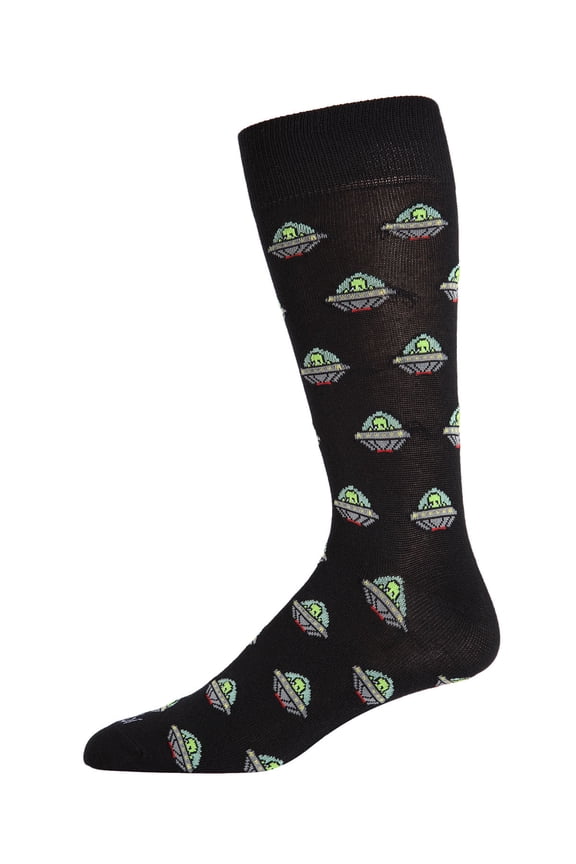 Men's Alien Invasion Bamboo Blend Novelty Crew Sock - Mens - Male, 10-13, Black