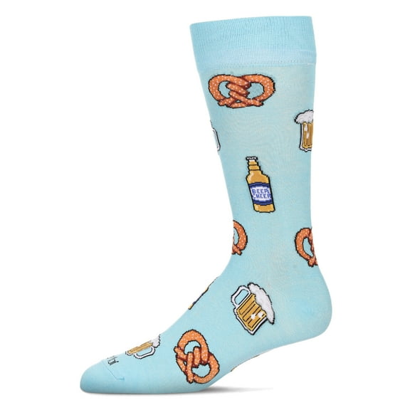 MeMoi Men's Beer & Pretzels Bamboo Crew Socks - Mens - Male, 10-13, Blue Topaz