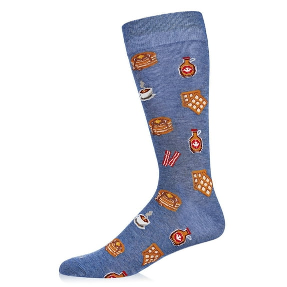 MeMoi Men's Breakfast of Champions Bamboo Blend Novelty Crew Sock - Mens - Male, 10-13, Denim Heather