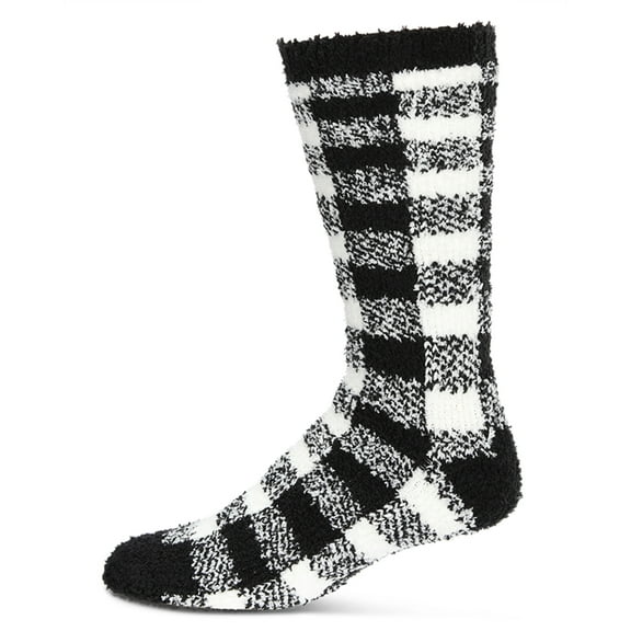 MeMoi Men's Buffalo Plaid Fuzzy-Soft Cabin, Sleep, and Lounge Cozy Crew Sock - Mens - Male, 10-13, Red