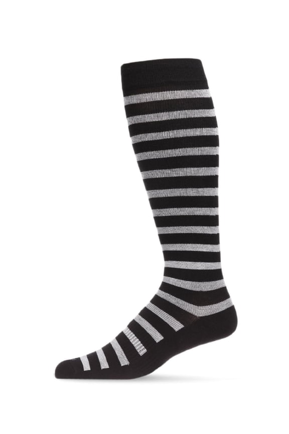 Wellfit Men's Cabana Stripe Bamboo Blend 8-15mmHg Graduated Compression Socks, 10-13, Black