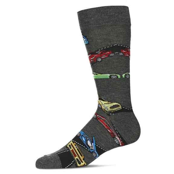 MeMoi Men's "Cars" Graphics Rayon Blend Novelty Crew Socks - Mens - Male, 10-13, Charcoal Heather