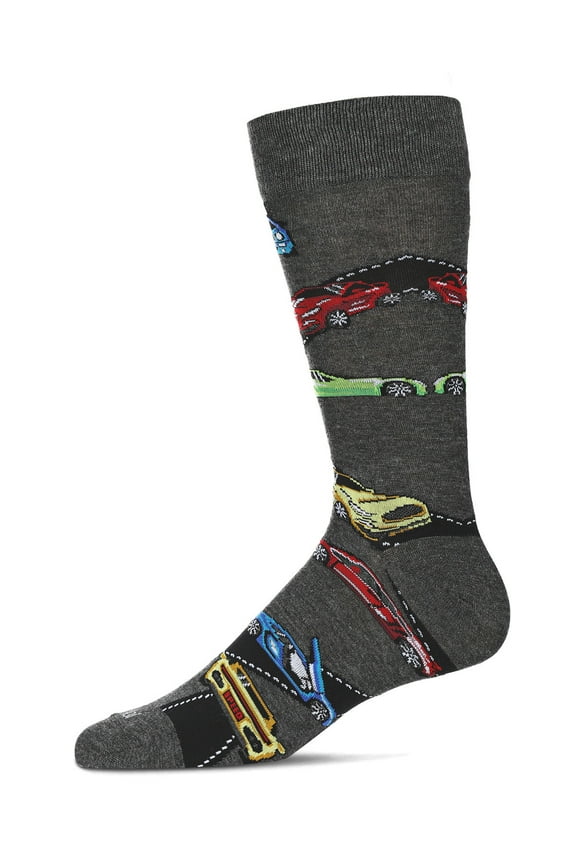 Men's "Cars" Graphics Rayon Blend Novelty Crew Socks - Mens - Male, 10-13, Charcoal Heather
