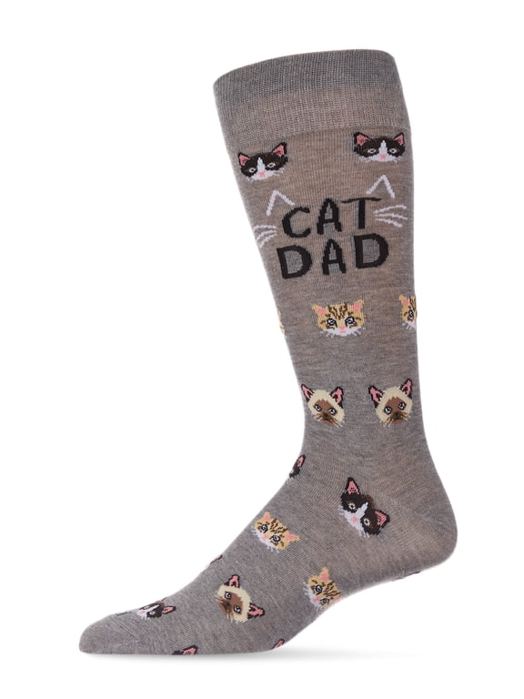 Men's "Cat Dad" Rayon from Bamboo Blend Novelty Crew Sock - Mens - Male, 10-13, Med Gray Heather