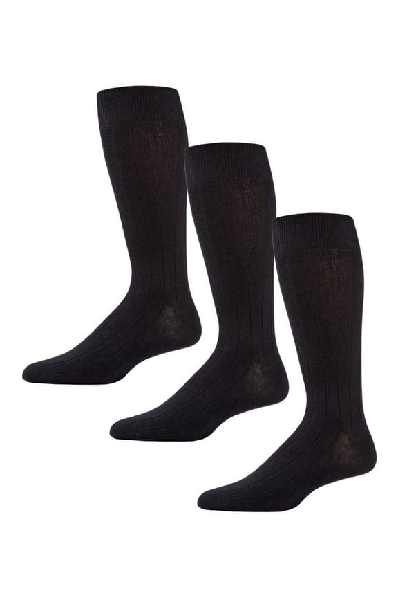 Men's Classic Wide Ribbed Crew Socks 3-Pack - Mens - Male, 10-13, Ribbed Black