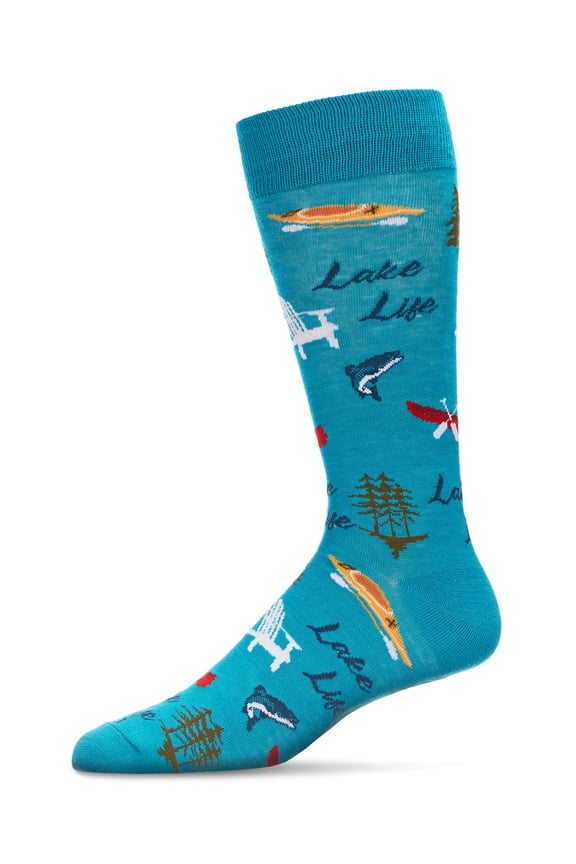 Men's Colorful Lake Life Bamboo Blend Novelty Crew Sock - Mens - Male, 10-13, Lake Blue