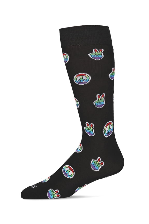 Men's Colorful Rainbow Peace Out Bamboo Blend Novelty Crew Sock - Mens - Male, 10-13, Black