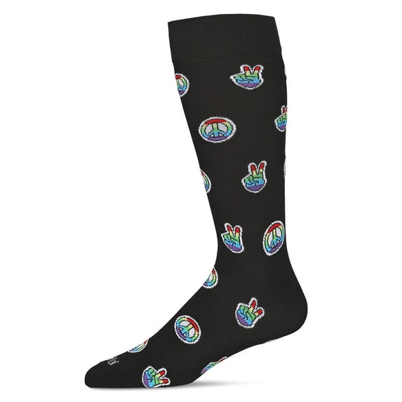 MeMoi Men's Colorful Rainbow Peace Out Bamboo Blend Novelty Crew Sock - Mens - Male, 10-13, Black