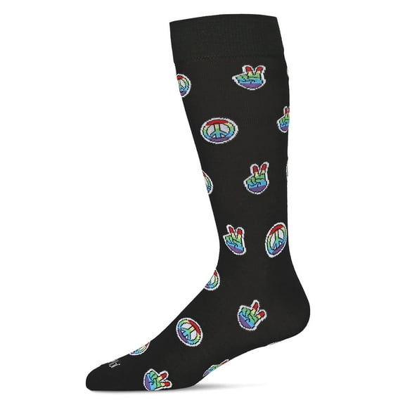 MeMoi Men's Colorful Rainbow Peace Out Bamboo Blend Novelty Crew Sock - Mens - Male, 10-13, Black