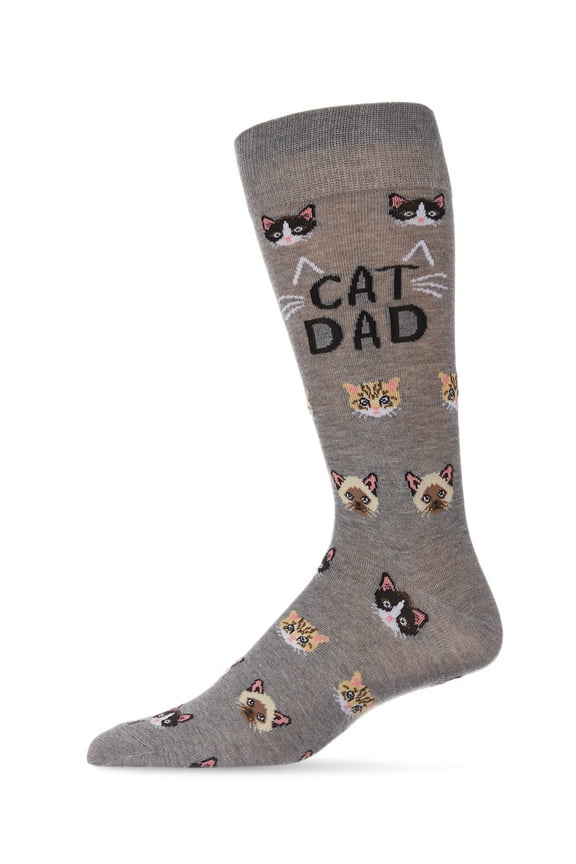 Men's "Cat Dad" Rayon from Bamboo Blend Novelty Crew Sock - Mens - Male, 10-13, Med Gray Heather
