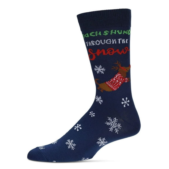 MeMoi Men's Dachshund Through The Snow Holiday Crew Socks - Mens - Male, 10-13, Navy
