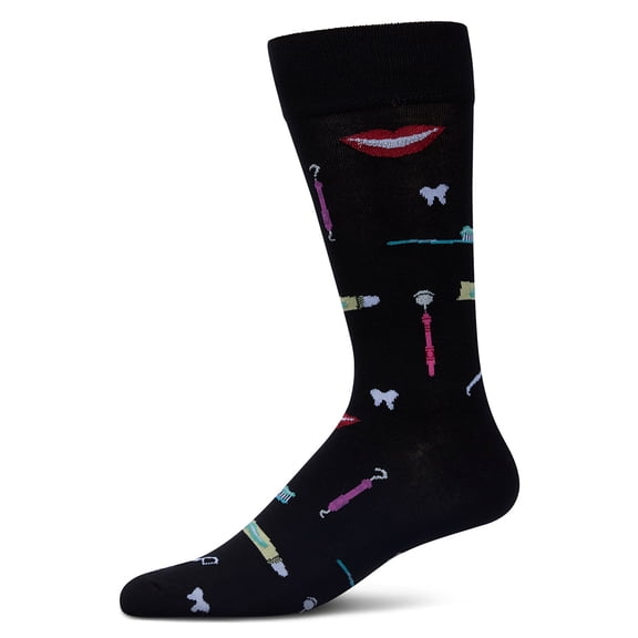 MeMoi Men's Dentist Rayon From Bamboo Crew Socks - Mens - Male, 10-13, Black