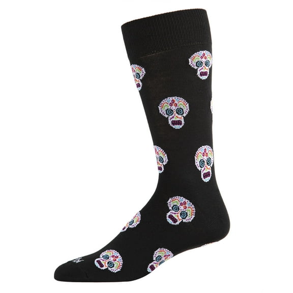 MeMoi Men's Dia de los Muertos Sugar Skull Novelty Crew Sock - Mens - Male, 10-13, Black
