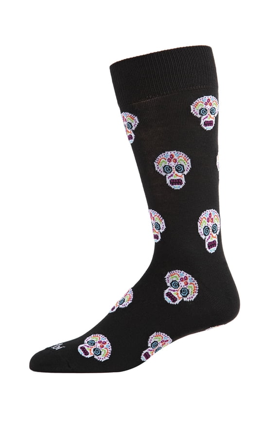 Men's Dia de los Muertos Sugar Skull Novelty Crew Sock - Mens - Male, 10-13, Black