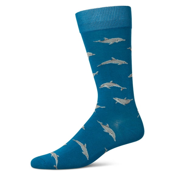 MeMoi Men's Dolphins Rayon from Bamboo Crew Socks - Mens - Male, 10-13, Celestial