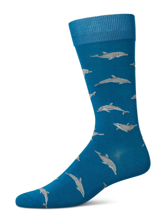 Men's Dolphins Rayon from Bamboo Crew Socks - Mens - Male, 10-13, Celestial