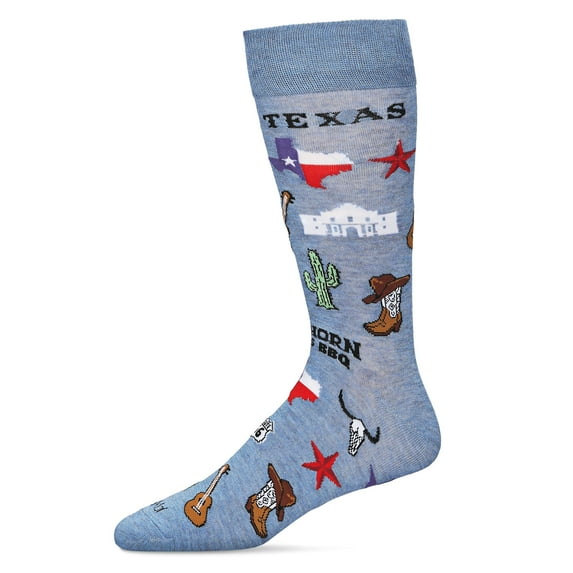 MeMoi Men's "Don't Mess With Texas" Rayon from Bamboo Blend Novelty Crew Sock - Mens - Male, 10-13, Denim Heather