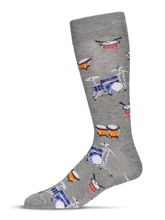 Men's Embroidered Drums Bamboo Crew Socks - Mens - Male, 10-13, Med Gray Heather