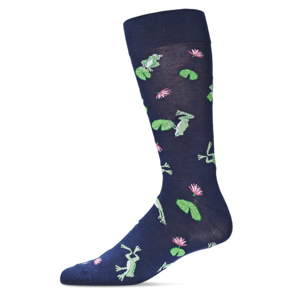 MeMoi Men's Embroidered Frogs Bamboo Crew Socks - Mens - Male, 10-13, Navy