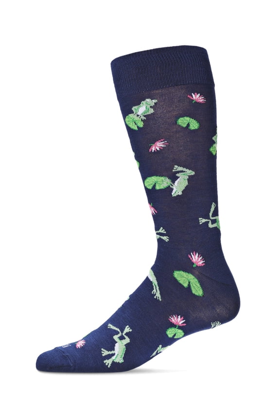 Men's Embroidered Frogs Bamboo Crew Socks - Mens - Male, 10-13, Navy
