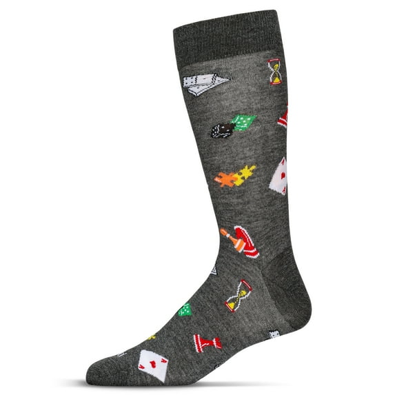 MeMoi Men's Embroidered Games Bamboo Crew Socks - Mens - Male, 10-13, Dark Gray Heather