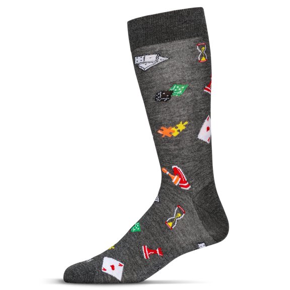 MeMoi Men's Embroidered Games Bamboo Crew Socks - Mens - Male, 10-13, Dark Gray Heather