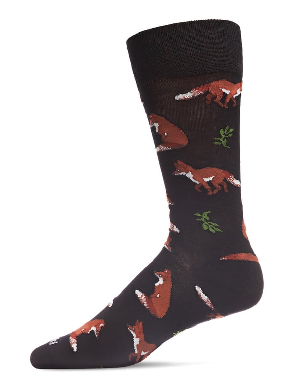 Men's Fantastic Foxes Bamboo Blend Novelty Crew Sock - Mens - Male, 10-13, Black