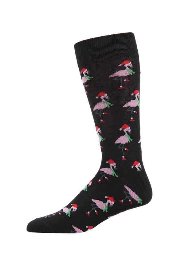 Men's Christmas Festive Flamingo Bamboo Blend Crew Socks - Mens - Male, 10-13, Black