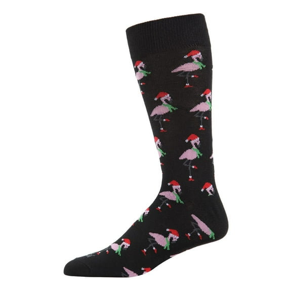 MeMoi Men's Christmas Festive Flamingo Bamboo Blend Crew Socks - Mens - Male, 10-13, Black