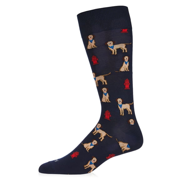 MeMoi Men's Fire Hydrant Dog Bamboo Blend Novelty Crew Sock - Mens - Male, 10-13, Navy