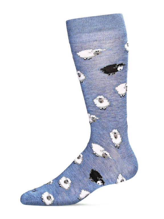 Men's Fluffy Sheep Bamboo Blend Novelty Crew Sock - Mens - Male, 10-13, Denim Heather