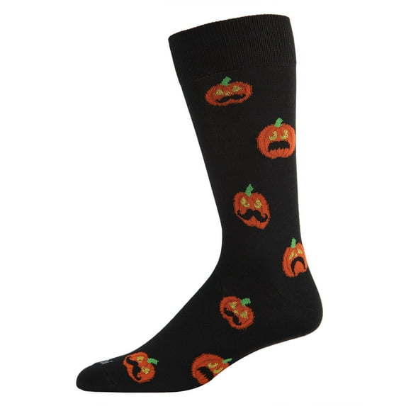 MeMoi Men's Funny Mustache Jack O' Lantern Novelty Crew Sock - Mens - Male, 10-13, Black
