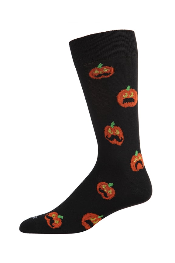 Men's Funny Mustache Jack O' Lantern Novelty Crew Sock - Mens - Male, 10-13, Black