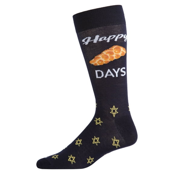 MeMoi Men's Funny Pun Happy Challah-Days Novelty Crew Socks - Mens - Male, 10-13, Navy