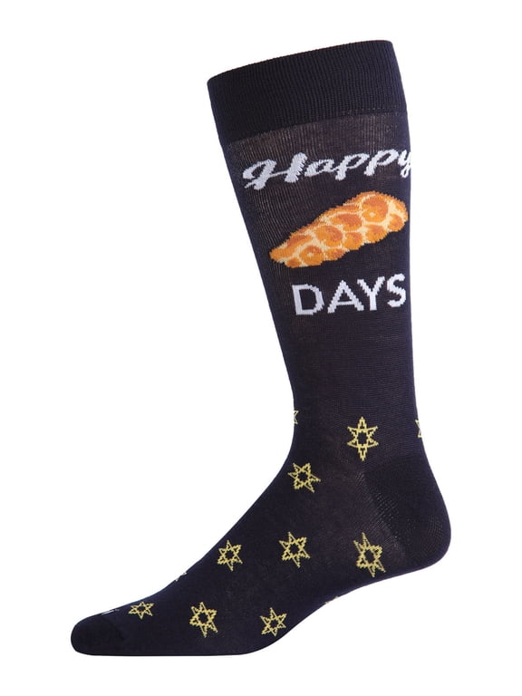 Men's Funny Pun Happy Challah-Days Novelty Crew Socks - Mens - Male, 10-13, Black