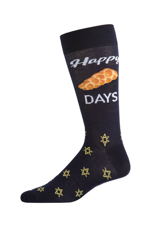 Men's Funny Pun Happy Challah-Days Novelty Crew Socks - Mens - Male, 10-13, Navy