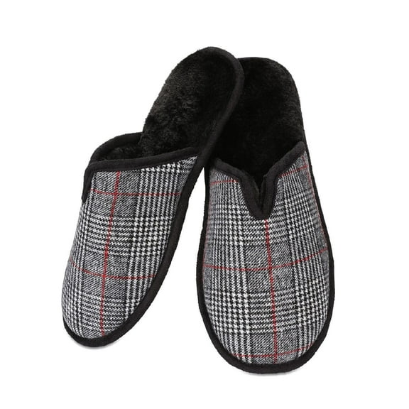 MeMoi Men's Glen Plaid Plush Slippers - Mens - Male (S, Black)