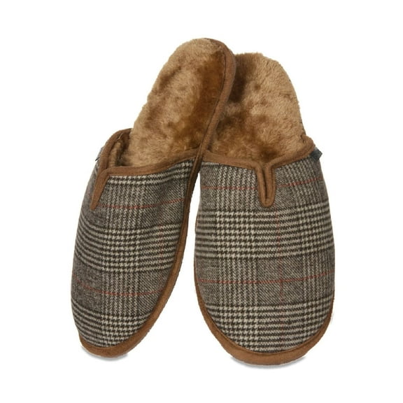 MeMoi Men's Glen Plaid Plush Slippers - Mens - Male (L, Brown)