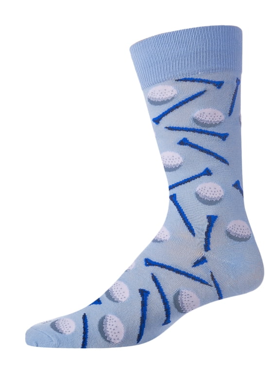 Men's "Golf Ball and Tee" Rayon from Bamboo Blend Novelty Crew Sock - Mens - Male, 10-13, Light Blue