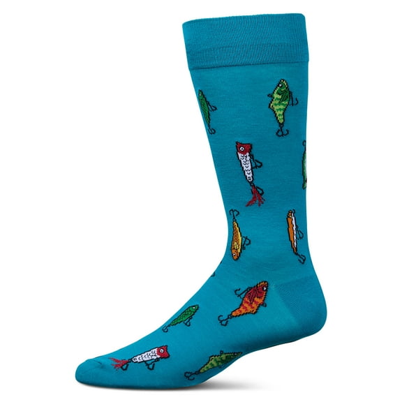 MeMoi Men's Gone Fishin' Rayon From Bamboo Crew Socks - Mens - Male, 10-13, Capri Breeze