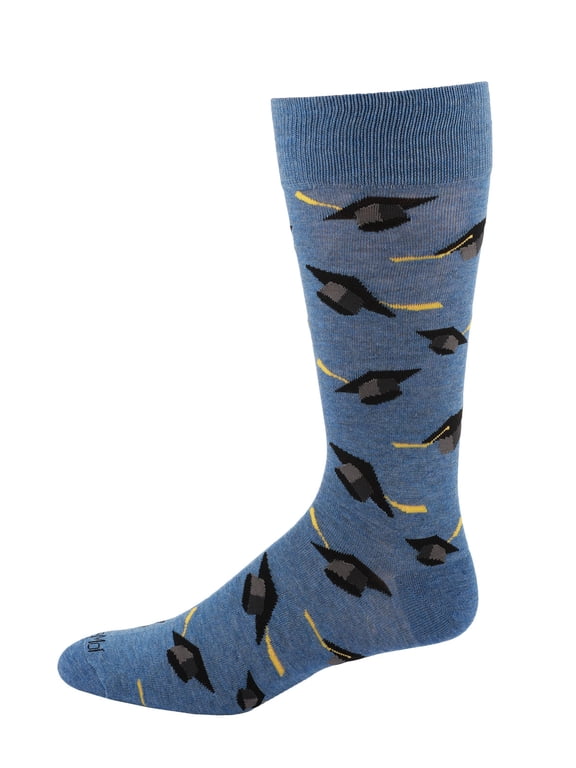 Men's Graduation Pattern Rayon from Bamboo Novelty Crew Sock - Mens - Male, 10-13, Denim Heather