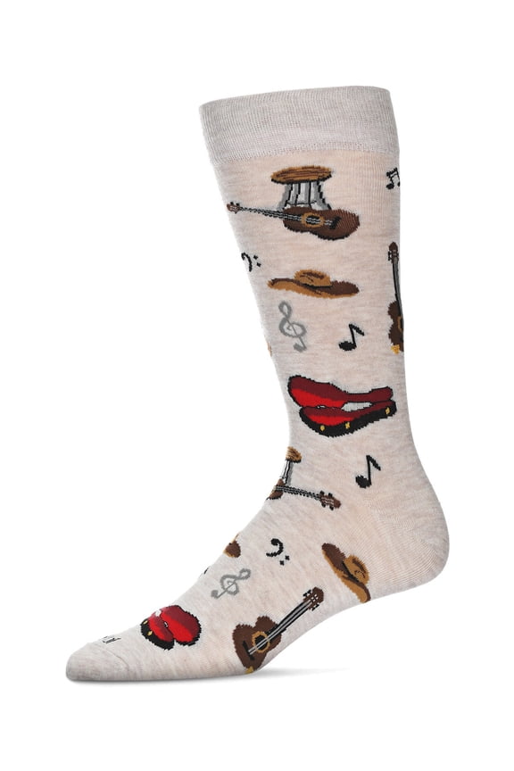 Men's Guitars Bamboo Crew Socks - Mens - Male, 10-13, Ivory Heather