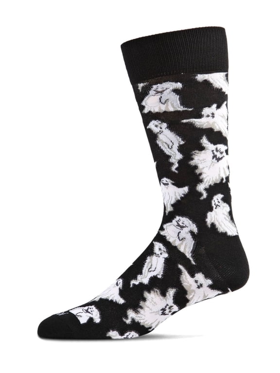 Men's Halloween Cool Ghoul Ghost Novelty Crew Sock - Mens - Male, 10-13, Black