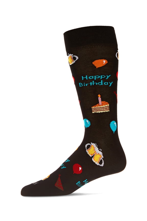 Men's "Happy Birthday" Rayon from Bamboo Blend Novelty Crew Sock - Mens - Male, 10-13, Black