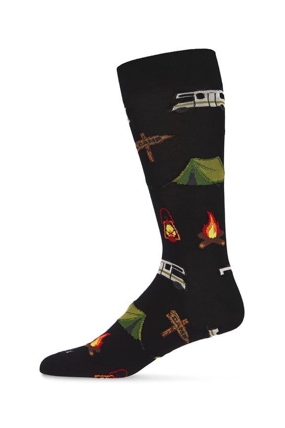 Men's Happy Camper Bamboo Blend Novelty Crew Sock - Mens - Male, 10-13, Black
